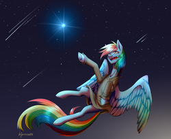 Size: 2700x2200 | Tagged: safe, artist:bigmoon206, rainbow dash, pony, the count of monte rainbow, g4, clothes, crossover, female, high res, i will be there, open mouth, rainbow dantes, signature, singing, solo, stars, the count of monte cristo