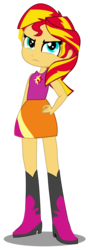 Size: 1021x2821 | Tagged: safe, artist:jongoji245, sunset shimmer, equestria girls, g4, boots, clothes, cute, female, freshman, high heel boots, shirt, shoes, simple background, skirt, solo, transparent background, vector, younger