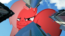 Size: 2000x1127 | Tagged: artist needed, source needed, safe, oc, oc only, oc:downvote, earth pony, pony, derpibooru, city, derpibooru ponified, evil smile, giant pony, giantess, grin, highrise ponies, irl, macro, meta, perspective, photo, ponies in real life, ponified, pure unfiltered evil, smiling, solo