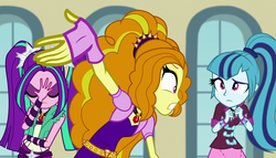 Size: 1904x1090 | Tagged: safe, screencap, adagio dazzle, aria blaze, sonata dusk, equestria girls, g4, my little pony equestria girls: rainbow rocks, bracelet, facepalm, frightened, jewelry