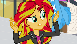 Size: 1904x1090 | Tagged: safe, screencap, pinkie pie, sunset shimmer, equestria girls, g4, my little pony equestria girls: rainbow rocks, boots, canterlot high, clothes, high heel boots, jacket, leather jacket