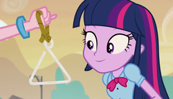 Size: 1904x1090 | Tagged: safe, screencap, pinkie pie, twilight sparkle, equestria girls, g4, my little pony equestria girls: rainbow rocks, bowtie, bracelet, exploitable, jewelry, smiling, triangle