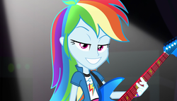 Size: 1904x1090 | Tagged: safe, screencap, rainbow dash, equestria girls, g4, my little pony equestria girls: rainbow rocks, awesome as i want to be, electric guitar, faic, female, guitar, musical instrument, rainbow dash is best facemaker, smug, smugdash, solo