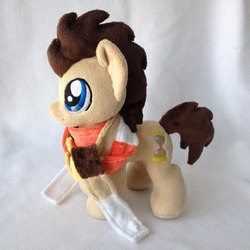 Size: 960x960 | Tagged: safe, artist:burgunzik, doctor whooves, time turner, earth pony, pony, g4, clothes, fourth doctor's scarf, irl, male, photo, plushie, scarf, solo, stallion, striped scarf