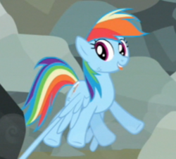 Size: 369x333 | Tagged: safe, screencap, rainbow dash, pegasus, pony, g4, may the best pet win, season 2, female, flying, great moments in animation, mare, solo, tongue out, wings