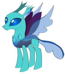 Size: 1368x1544 | Tagged: safe, artist:crummy-pheonix, oc, oc only, changedling, changeling, g4, to where and back again, blue changeling, simple background, solo, spread wings, white background