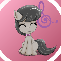 Size: 1100x1089 | Tagged: safe, artist:canister, octavia melody, earth pony, pony, g4, :3, abstract background, chibi, cute, eyes closed, female, simple background, sitting, solo, tavibetes