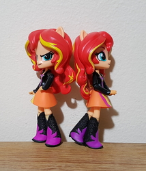 Size: 834x974 | Tagged: safe, artist:lockerobster, sunset shimmer, equestria girls, g4, boots, clothes, customized toy, doll, duality, equestria girls minis, eqventures of the minis, high heel boots, irl, jacket, leather jacket, photo, skirt, solo, toy
