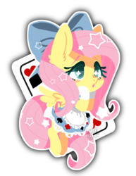 Size: 1053x1365 | Tagged: safe, artist:snow angel, fluttershy, pony, g4, alice in wonderland, bow, card, clothes, colored pupils, crossover, dress, female, hair bow, simple background, solo, transparent background