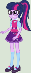 Size: 2319x5468 | Tagged: safe, artist:ra1nb0wk1tty, sci-twi, twilight sparkle, equestria girls, g4, adorkable, bowtie, clothes, cute, dork, female, glasses, high res, mary janes, meganekko, ponytail, shoes, skirt, smiling, socks, solo