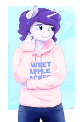 Size: 916x1364 | Tagged: safe, artist:shiropoint, rarity, anthro, g4, clothes, female, hoodie, solo