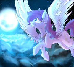 Size: 1800x1620 | Tagged: safe, artist:zaphyray, oc, oc only, pegasus, pony, cloud, female, flying, mare, moon, solo