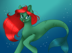 Size: 1000x734 | Tagged: safe, artist:inutatos, merpony, pony, seahorse, ariel, disney, ponified, solo, the little mermaid, underwater
