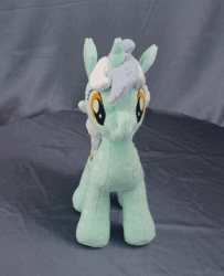 Size: 633x779 | Tagged: safe, artist:adamar44, lyra heartstrings, pony, unicorn, g4, animated, gif, irl, perfect loop, photo, plushie, rotating, solo, stop motion