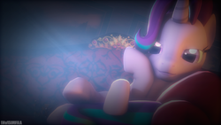 Size: 1920x1080 | Tagged: safe, artist:invisorfaa, starlight glimmer, pony, g4, 3d, couch, female, on side, poster, signature, solo, source filmmaker
