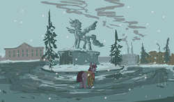 Size: 1280x747 | Tagged: safe, artist:agm, twilight sparkle, alicorn, pony, unicorn, g4, snow, statue