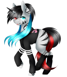 Size: 1024x1180 | Tagged: safe, artist:itsizzybel, oc, oc only, pony, unicorn, clothes, female, heterochromia, mare, raised hoof, shirt, simple background, socks, solo, tongue out, transparent background