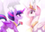 Size: 2480x1780 | Tagged: safe, artist:magnaluna, princess celestia, twilight sparkle, alicorn, pony, g4, crown, cute, eye contact, female, flower, glowing horn, horn, jewelry, lesbian, looking at each other, magic, mare, pink-mane celestia, regalia, ship:twilestia, shipping, simple background, twilight sparkle (alicorn), white background, zoom layer