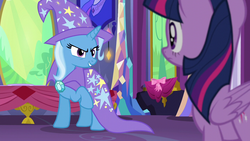 Size: 1280x720 | Tagged: safe, screencap, trixie, twilight sparkle, alicorn, pony, g4, no second prances, twilight sparkle (alicorn)