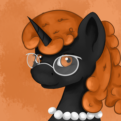 Size: 2000x2000 | Tagged: artist needed, safe, oc, oc only, oc:graphia, pony, bust, curly hair, female, glasses, high res, mare, solo