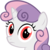 Size: 512x512 | Tagged: safe, artist:the smiling pony, sweetie belle, pony, unicorn, g4, .svg available, bust, derpibooru badge, female, looking at you, perfectly normal pony, portrait, red eyes, simple background, solo, svg, transparent background, vector