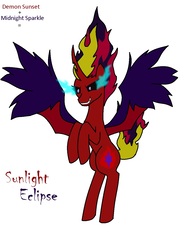 Size: 960x1280 | Tagged: safe, artist:hayley566, sunset shimmer, twilight sparkle, pony, equestria girls, g4, counterparts, evil, fusion, midnight sparkle, simple background, solo, sunset satan, twilight sparkle (alicorn), twilight's counterparts, white background, xk-class end-of-the-world scenario