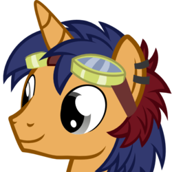 Size: 512x512 | Tagged: safe, artist:the smiling pony, oc, oc only, oc:electric spark, pony, unicorn, g4, .svg available, bust, derpibooru badge, ear piercing, earring, goggles, jewelry, piercing, portrait, simple background, smiling, solo, svg, transparent background, vector