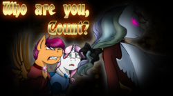 Size: 1271x707 | Tagged: safe, artist:stuflox, rainbow dash, scootaloo, sweetie belle, the count of monte rainbow, g4, albert de morcef, bow, clothes, crossover, glowing eyes, gritted teeth, hair bow, open mouth, rainbow blitz, rainbow dantes, rule 63, scootabert, scooteroll, the count of monte cristo, thumbnail, valentine de villefort, who are you count?, youtube thumbnail