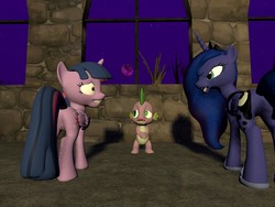 Size: 1280x960 | Tagged: safe, princess luna, spike, twilight sparkle, alicorn, dragon, pony, g4, 3d, butt, castle of the royal pony sisters, gmod, moon, plot, twilight sparkle (alicorn)