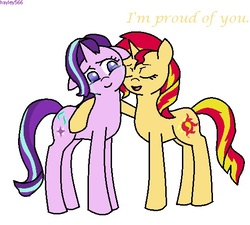 Size: 540x487 | Tagged: safe, artist:hayley566, starlight glimmer, sunset shimmer, pony, unicorn, g4, counterparts, crying, cute, dialogue, duo, eyes closed, floppy ears, hug, open mouth, simple background, smiling, snuggling, tears of joy, text, twilight's counterparts, white background