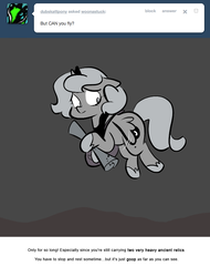 Size: 666x876 | Tagged: safe, artist:egophiliac, princess luna, pony, moonstuck, g4, female, filly, flying, lunar map, marauder's mantle, monochrome, partial color, solo, tumblr, tumblr comic, woona, worried, younger