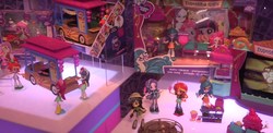 Size: 1849x900 | Tagged: safe, bon bon, daring do, fluttershy, juniper montage, pinkie pie, roseluck, starlight glimmer, sunset shimmer, sweetie drops, equestria girls, g4, doll, equestria girls minis, irl, photo, toy, toy fair, toy fair 2017