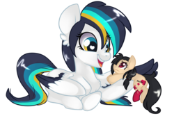 Size: 6000x4000 | Tagged: safe, artist:annakitsun3, oc, oc only, pegasus, pony, absurd resolution, duo, female, heart eyes, holding a pony, mare, micro, prone, simple background, size difference, transparent background, wingding eyes