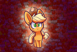 Size: 1500x1000 | Tagged: safe, artist:heir-of-rick, applejack, earth pony, pony, daily apple pony, g4, apple, c:, cowboy hat, cute, female, food, hat, jackabetes, looking at you, smiling, solo, stetson, that pony sure does love apples