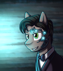 Size: 628x713 | Tagged: safe, artist:deyogee, doctor whooves, time turner, cyborg, earth pony, pony, g4, bowtie, clothes, crossover, cyber planner, doctor who, eleventh doctor, frock coat, male, mr clever, ponified, shirt, solo, stallion, the doctor