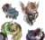 Size: 570x500 | Tagged: dead source, safe, artist:derpsonhooves, applejack, oc, oc:applesnack, oc:blackjack, oc:calamity, oc:homage, oc:littlepip, oc:morning glory (project horizons), oc:velvet remedy, cyborg, earth pony, pegasus, pony, unicorn, fallout equestria, fallout equestria: project horizons, g4, blushing, bust, cowboy hat, dashite, eyes closed, fanfic, fanfic art, female, gloryjack, grin, hat, head, horn, lesbian, male, mare, oc x oc, portrait, ship:pipmage, shipping, simple background, smiling, spread wings, stallion, straight, teeth, velamity, white background, wings