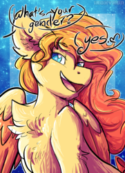 Size: 1857x2560 | Tagged: dead source, safe, artist:php166, oc, oc only, pegasus, pony, chest fluff, colored pupils, dialogue, ear fluff, fluffy, heart, open mouth, solo