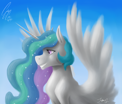 Size: 3000x2564 | Tagged: safe, artist:drawingandthings, princess celestia, pony, g4, female, high res, missing accessory, solo