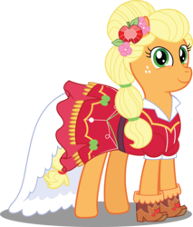 Size: 4780x5622 | Tagged: safe, artist:sugar-loop, applejack, earth pony, pony, equestria girls, g4, my little pony equestria girls: legend of everfree, absurd resolution, alternate hairstyle, clothes, crystal gala, dress, equestria girls outfit, female, freckles, gala dress, looking at you, simple background, smiling, solo, transparent background, vector
