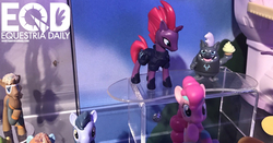 Size: 1195x625 | Tagged: safe, fizzlepop berrytwist, grubber, tempest shadow, trenderhoof, earth pony, pony, unicorn, g4, my little pony: the movie, broken horn, cupcake, eye scar, food, horn, irl, merchandise, photo, scar, toy fair, toy fair 2017