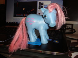 Size: 900x675 | Tagged: safe, artist:faerie-starv, bow tie (g1), pony, g1, irl, photo, solo, toy, watermark
