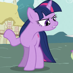 Size: 503x503 | Tagged: safe, screencap, spike, twilight sparkle, dragon, pony, unicorn, g4, secret of my excess, angry, animated, cropped, female, frown, gif, looking at something, loop, mare, open mouth, raised hoof, solo focus, unicorn twilight