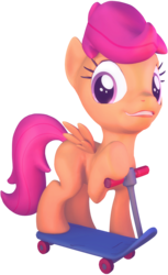 Size: 1238x2017 | Tagged: safe, artist:fillerartist, scootaloo, pony, g4, 3d, blender, female, looking at you, render, scooter, simple background, smirk, solo, transparent background