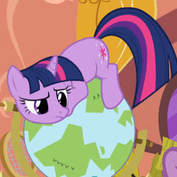 Size: 515x515 | Tagged: safe, screencap, spike, twilight sparkle, dragon, pony, unicorn, g4, secret of my excess, animated, behaving like a cat, cute, earth, female, frown, gif, glare, globe, male, mare, solo focus, teenaged dragon, twilight cat, unicorn twilight, wide eyes