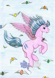 Size: 1232x1744 | Tagged: safe, artist:larrachersan, firefly, pony, g1, easter, easter egg, egg, female, flying, solo, traditional art, wings