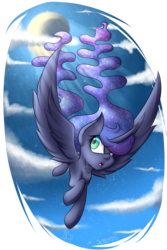 Size: 2000x3000 | Tagged: safe, artist:misfit, princess luna, alicorn, pony, g4, female, flying, high res, moon, moonlight, solo