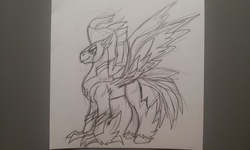 Size: 3200x1920 | Tagged: safe, artist:rbd9510, stratus skyranger, classical hippogriff, hippogriff, g4, my little pony: the movie, armor, black and white, grayscale, lineart, male, monochrome, paper, sketch, solo, traditional art