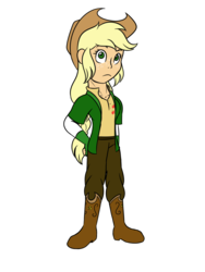 Size: 1024x1365 | Tagged: safe, artist:yogfan, applejack, human, g4, boots, clothes, female, humanized, pants, simple background, solo, transparent background