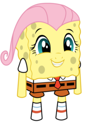 Size: 766x1044 | Tagged: artist needed, safe, fluttershy, g4, female, male, my waifus have fused, simple background, solo, spongebob squarepants, spongebob squarepants (character), transparent background, what has science done