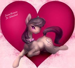 Size: 2000x1814 | Tagged: safe, artist:oneofyouare, octavia melody, earth pony, pony, g4, backwards cutie mark, bowtie, female, heart, prone, solo, valentine, valentine's day